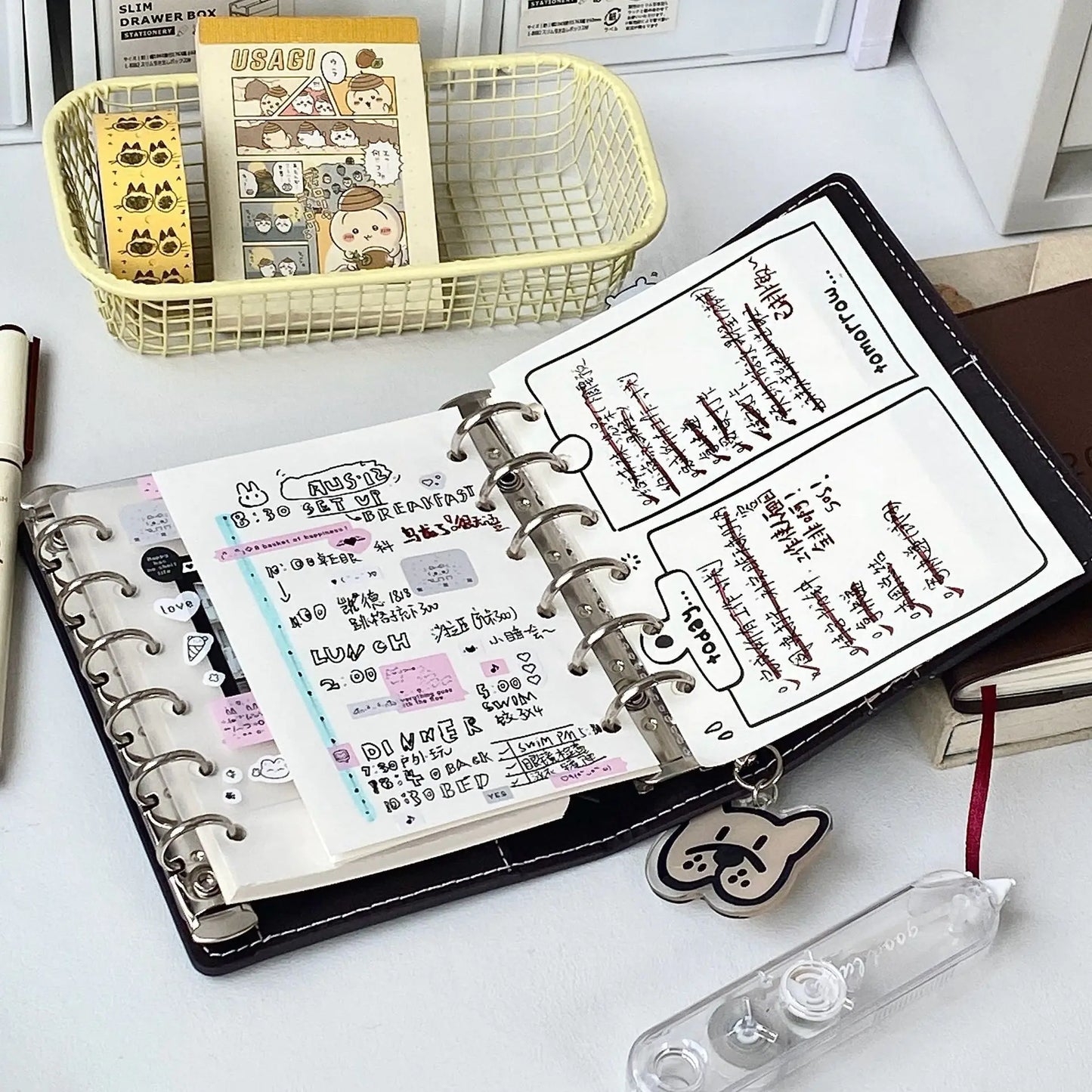 2 binders A7 notebook detachable loose-leaf dark brown notepad portable faux leather schedule planner,whith 80 pages