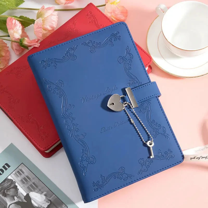 A5 Password Book With Heart-shaped Lock Girls PU Diary Notepad Creative Hand Ledger Sketchbook Travel Notebook Stationery