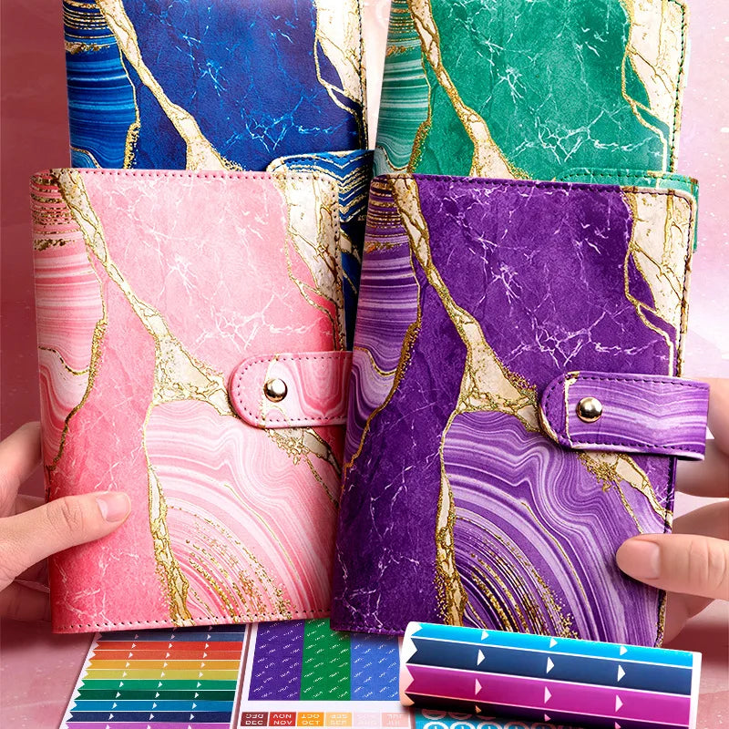 A6 Zipper Bag Color Print Binder PU Notebook Leather Creative Bookkeeping Book Cash budget Office Stationery