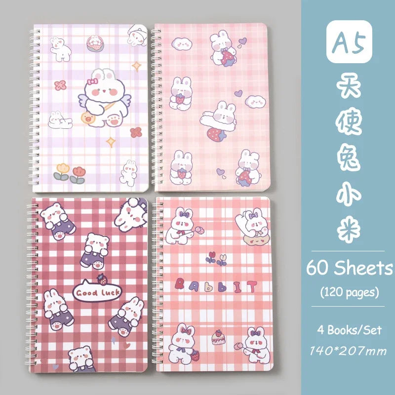 4 Books/Set A5 Coil Lined Notebook High Quality Kawaii Korean Stationery Cute School Supplies for Students