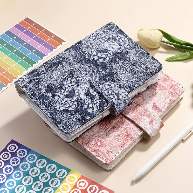 A6 Cute Retro Embroidery Pattern DIY Loose Leaft Binder Notebook Cover Diary Agenda Planner Paper Cover School Stationery