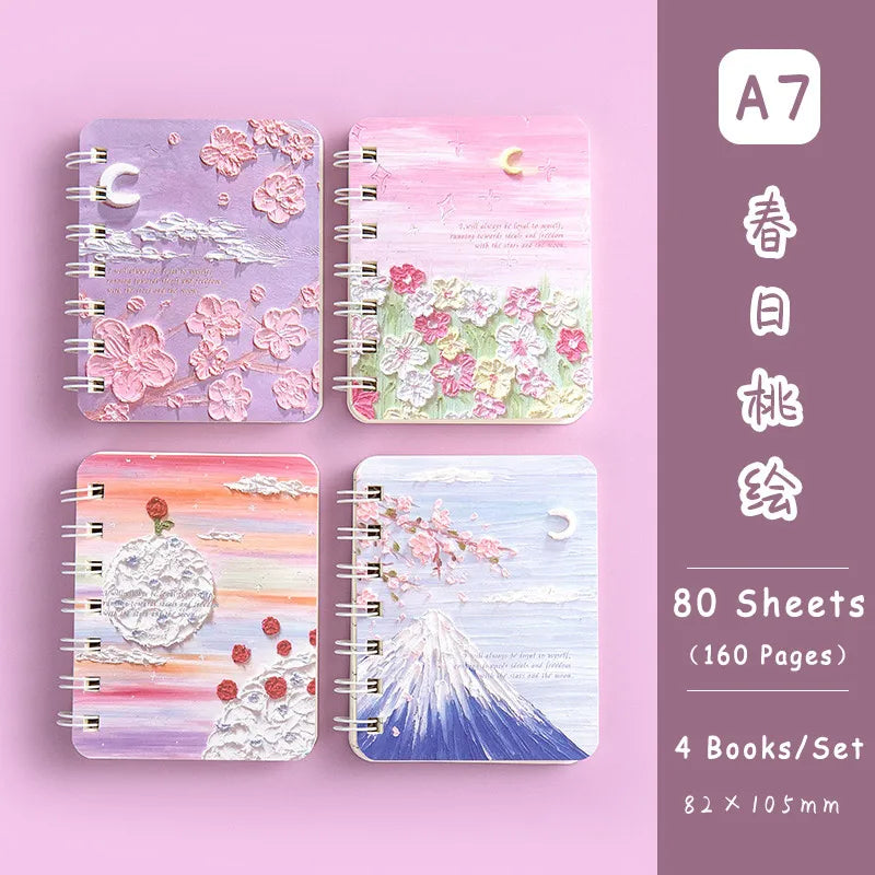 1/2/3 Random Kawaii Books Set A7 Small Notepad Coil Notebook 80 Sheets Cute Korean Stationery School Supplies for Students