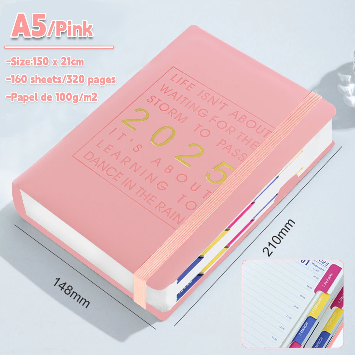 2025 Planner Notebook A5 Agenda English Monthly/Weekly/Daily Planer Dairy Journal for Students Office&School Supplies Stationery