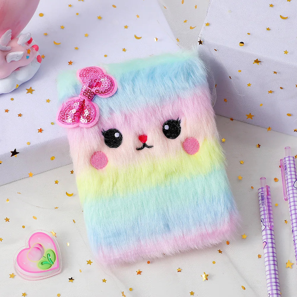 Children's Plush Unicorn Cartoon Notebook Lockable Diary Book Hand Ledger Notepad Students Gift Stationery Supplies