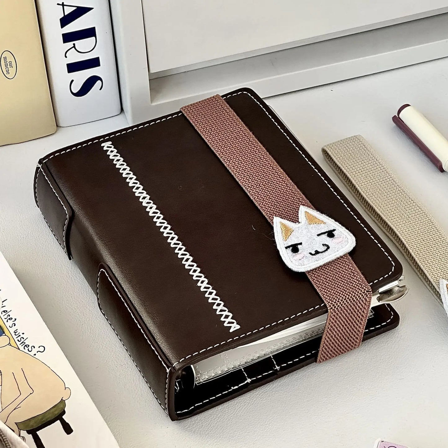 2 binders A7 notebook detachable loose-leaf dark brown notepad portable faux leather schedule planner,whith 80 pages