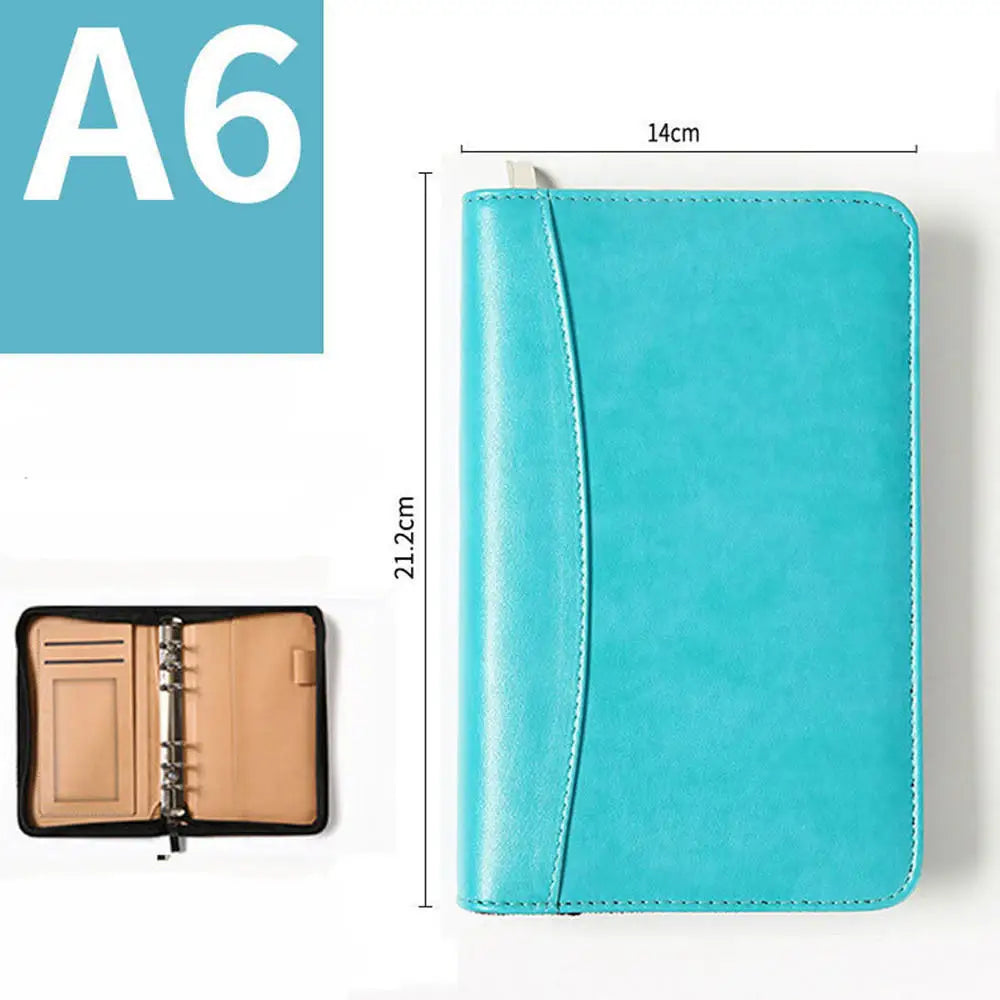 A6 PU Leather Business Notebook With Zipper Loose Leaf Folder Diary Binder Notebook With Calculator Journal Book Notepad