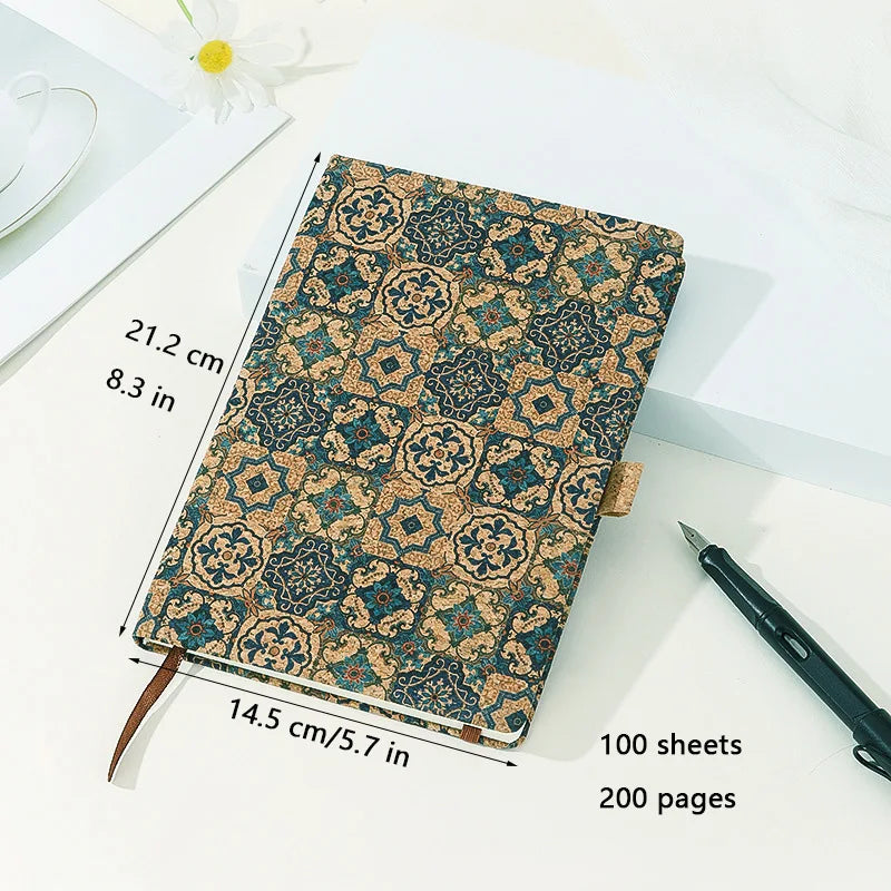 Cork Material Cover Retro Pattern Notebook A5 Bohemian Style Diary Student Notepa