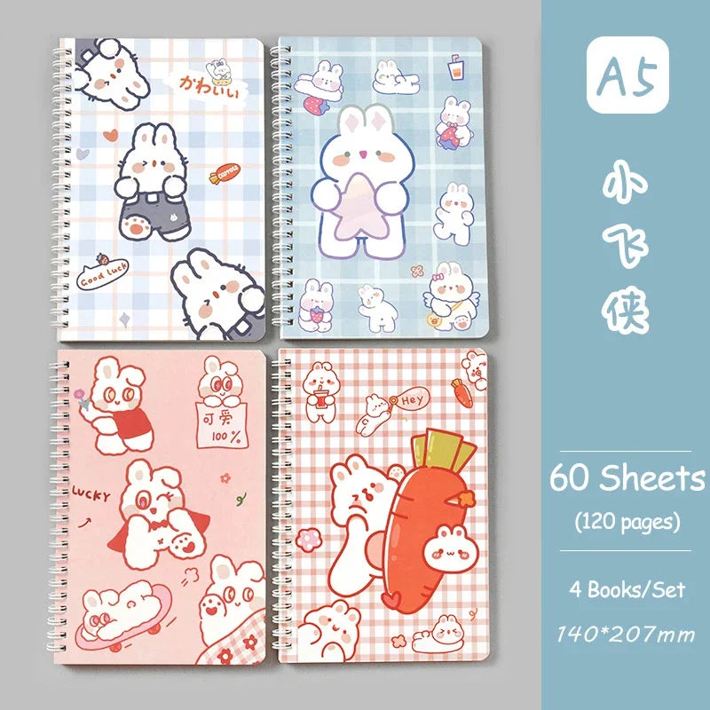 4 Books/Set A5 Coil Lined Notebook High Quality Kawaii Korean Stationery Cute School Supplies for Students