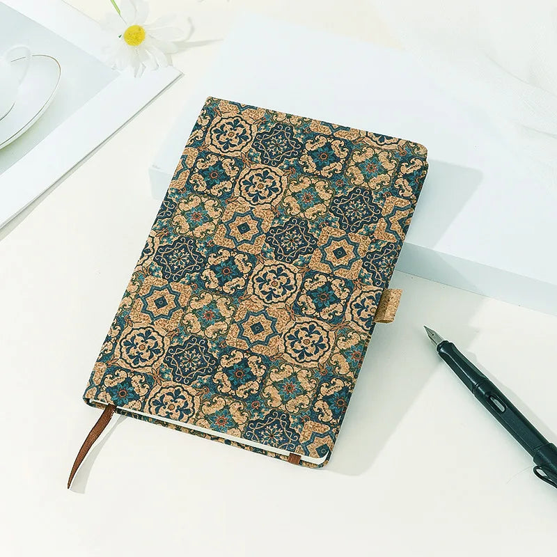 Cork Material Cover Retro Pattern Notebook A5 Bohemian Style Diary Student Notepa
