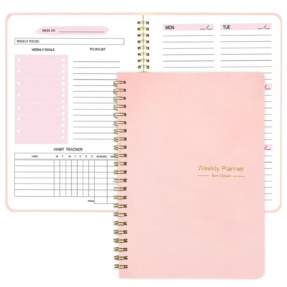 2025 Planner Notebook English Agenda Leather Cover Monthly/Weekly/Dairy Journal For Students School Supplies Stationery