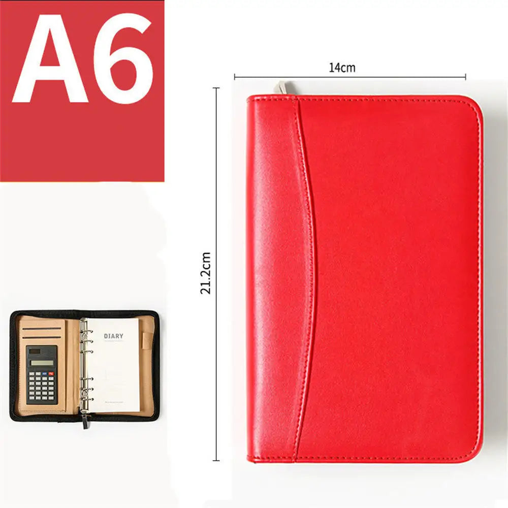 A6 PU Leather Business Notebook With Zipper Loose Leaf Folder Diary Binder Notebook With Calculator Journal Book Notepad