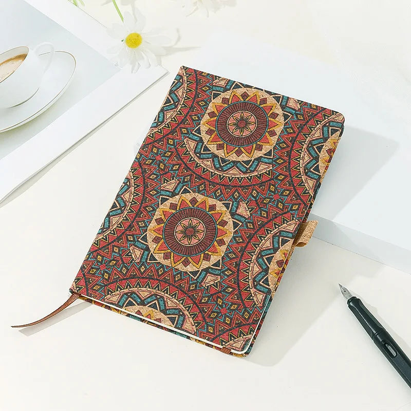 Cork Material Cover Retro Pattern Notebook A5 Bohemian Style Diary Student Notepa