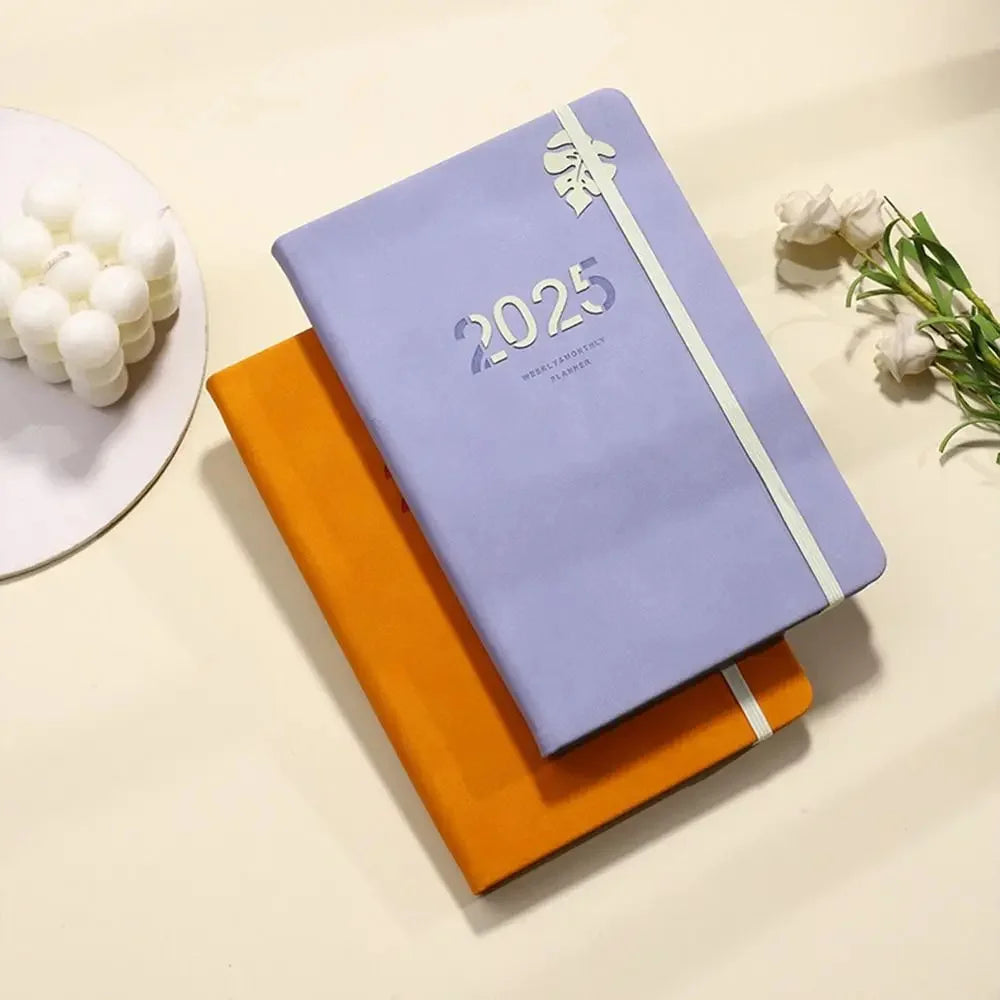 2025 A5 Solid Pu Portable Agenda Book English Calendar Book Notepads Creative Daily Planner Reminder Desktop Date Calendar