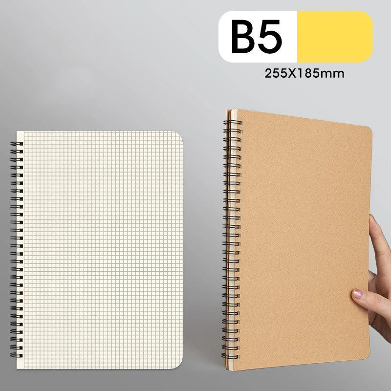 A5 B5 Spiral Notebook Kraft Paper Cover Blank Grid Dot Lined Diary Sketchbook Book School Stationery Supplies