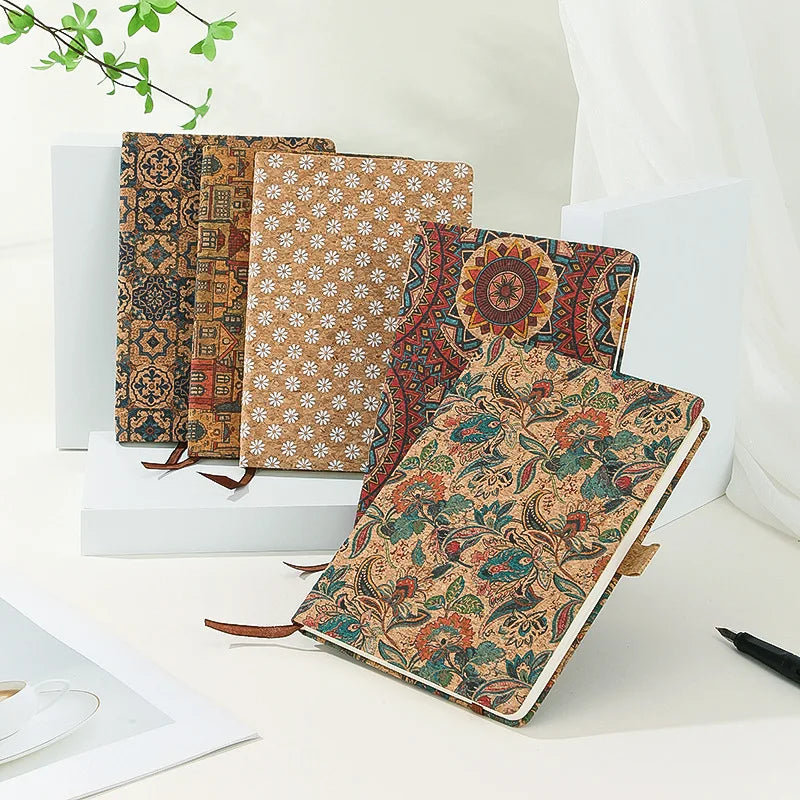 Cork Material Cover Retro Pattern Notebook A5 Bohemian Style Diary Student Notepa