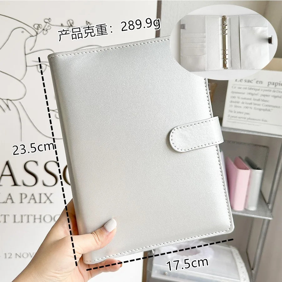A5 A8 Instagram Silver PU Magnetic Buckle Loose Leaf PU DIY Binder Notebook Cover Diary Agenda Planning Paper Cover