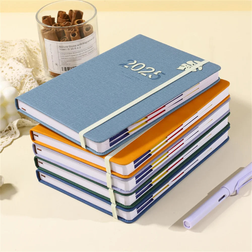 2025 A5 Solid Pu Portable Agenda Book English Calendar Book Notepads Creative Daily Planner Reminder Desktop Date Calendar