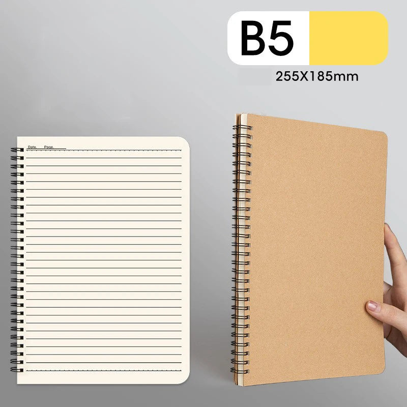 A5 B5 Spiral Notebook Kraft Paper Cover Blank Grid Dot Lined Diary Sketchbook Book School Stationery Supplies
