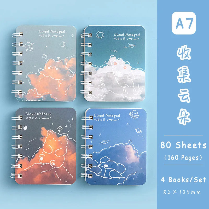 1/2/3 Random Kawaii Books Set A7 Small Notepad Coil Notebook 80 Sheets Cute Korean Stationery School Supplies for Students