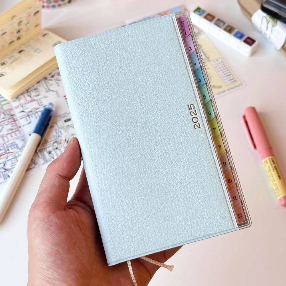 2025 Colorful Index Leather Schedule Notebook Monthly Weekly Plan Notes Diary Notebook 2025 Planner Memo Portable Memo Pad