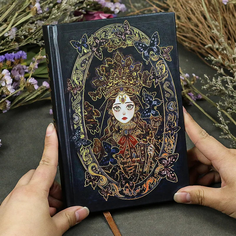 Retro Butterfly Love Flower Notebook Beautifully Color Page Illustration Hardcover Diary Student Notepad Scrapbook