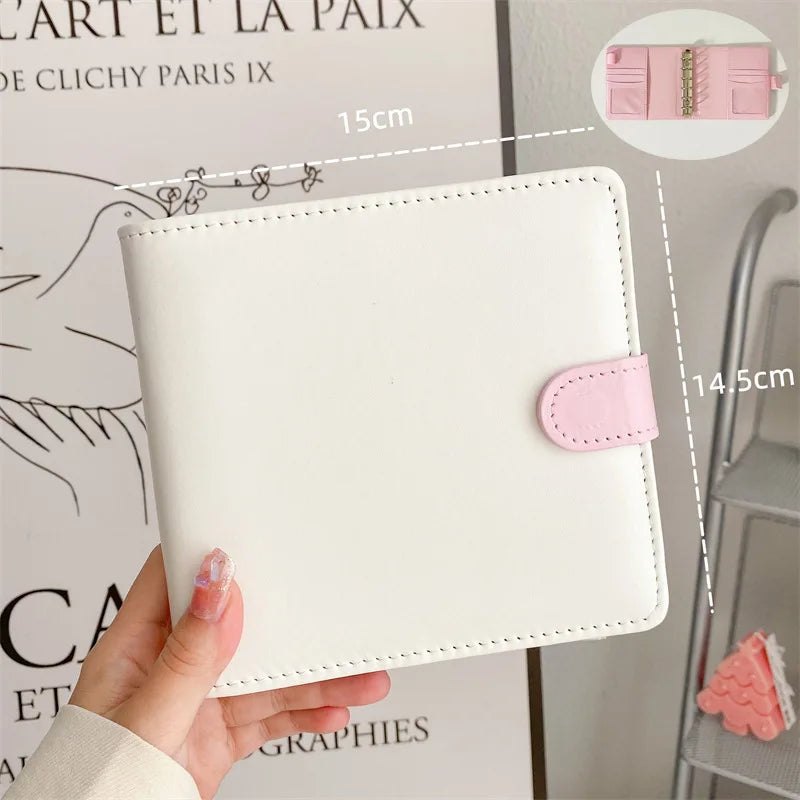 A7 Square Macaron Pink PU Leather DIY Binder Notebook Cover Diary Agenda Planner Paper Cover School Stationery