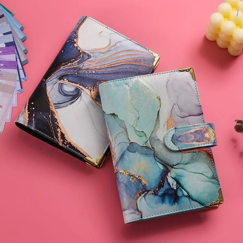 A6 Purple Pink Marble Colorful Money Budget Planner Binder Cover Diary Agenda Planning Paper Cover School Stationery