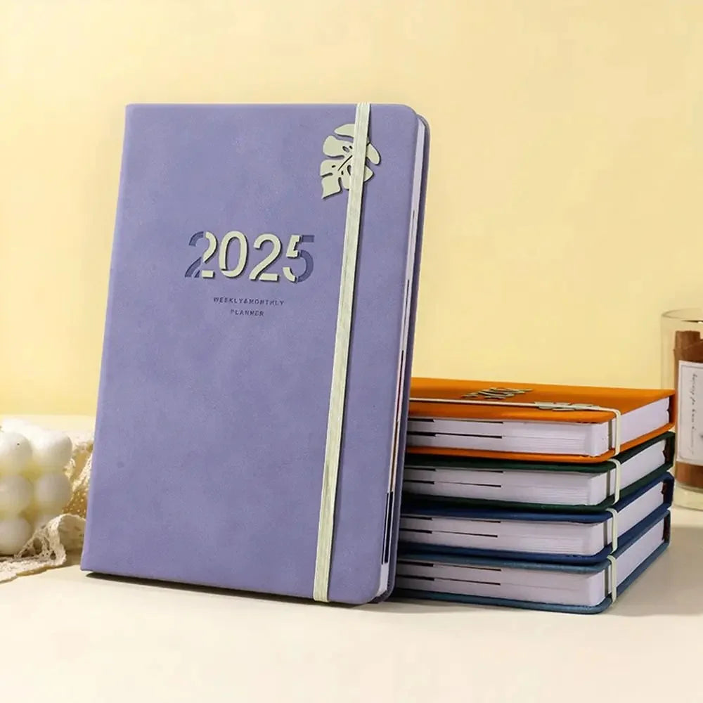 2025 A5 Solid Pu Portable Agenda Book English Calendar Book Notepads Creative Daily Planner Reminder Desktop Date Calendar