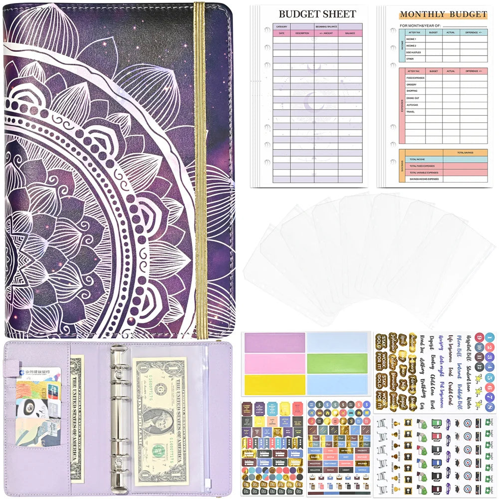 A6 Mandala Pattern Binder Budget Loose-leaf Notebook Daily Planner Money Cash Budget Financial Planner Hand Book Office Supplies