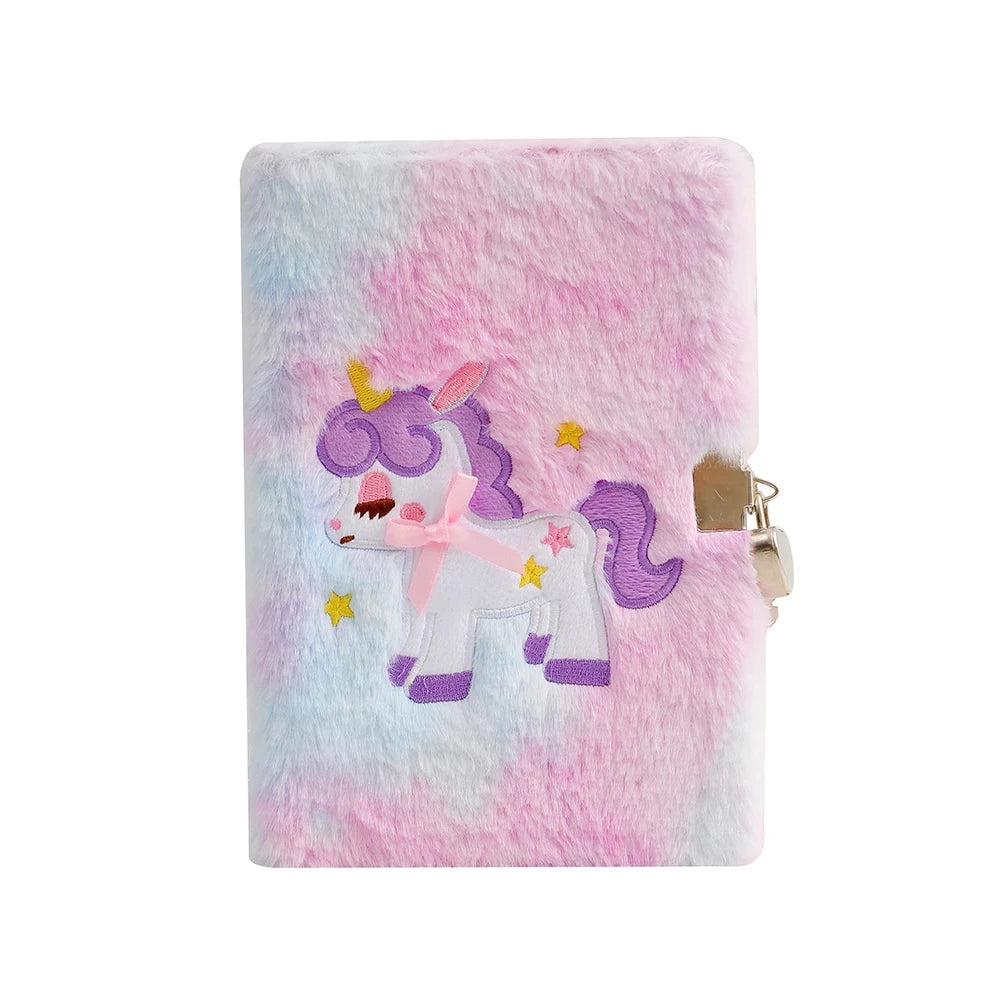 Children's Plush Unicorn Cartoon Notebook Lockable Diary Book Hand Ledger Notepad Students Gift Stationery Supplies