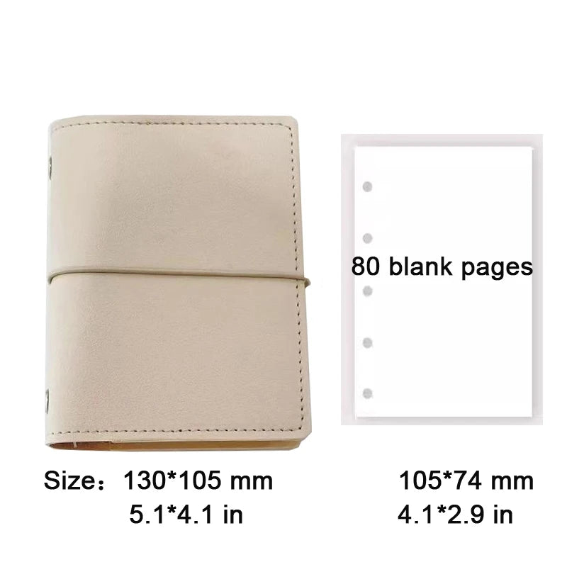Mini loose-leaf notebook M5 binder portable notepad soft leather schedule book,80 blank pages