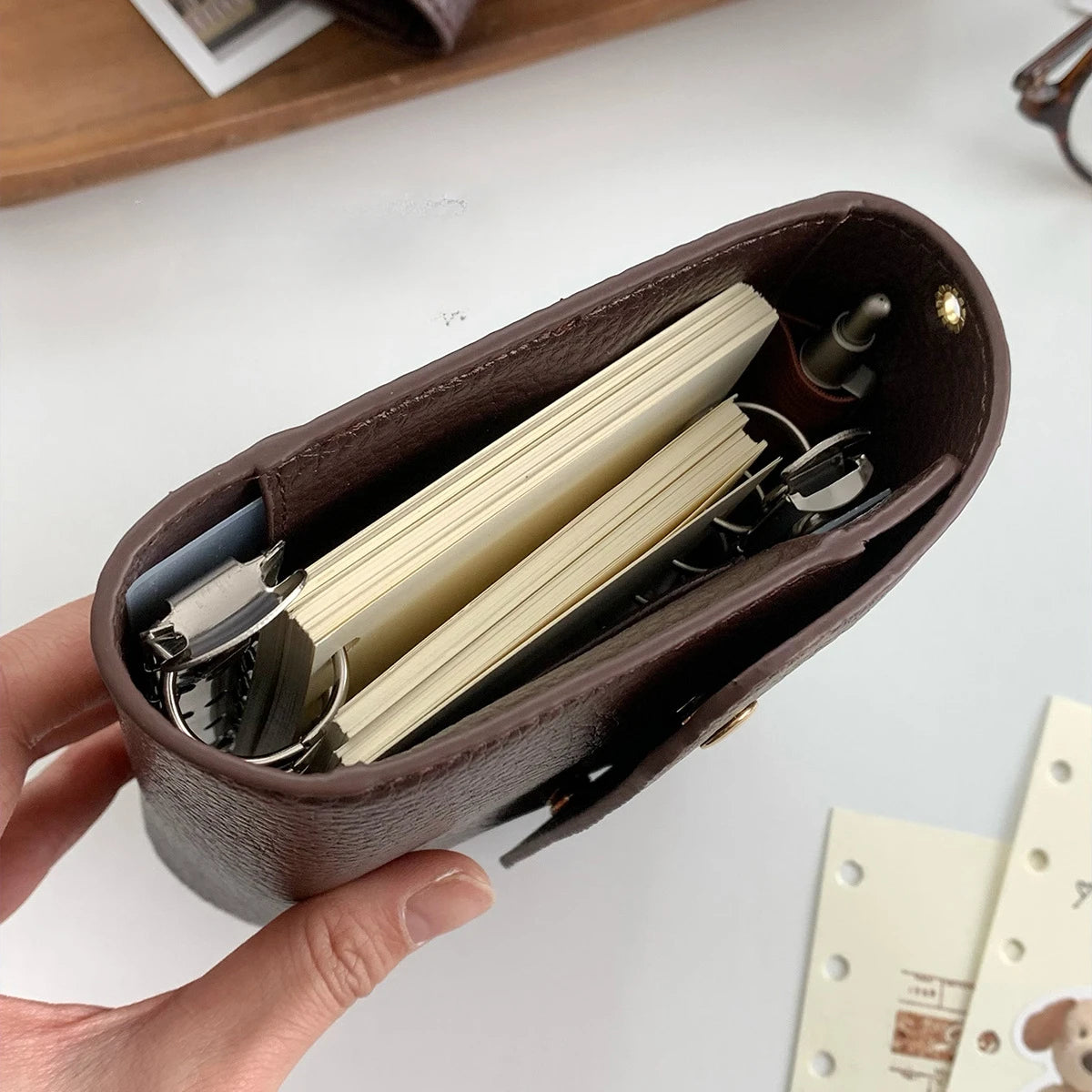 M5/A7Only One Size Retro Soft Leather PU Leather Triple Fold Handheld Ledger With Inner Loose Leaf Notebook Journal Kawaii