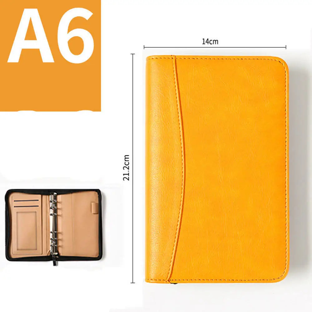 A6 PU Leather Business Notebook With Zipper Loose Leaf Folder Diary Binder Notebook With Calculator Journal Book Notepad