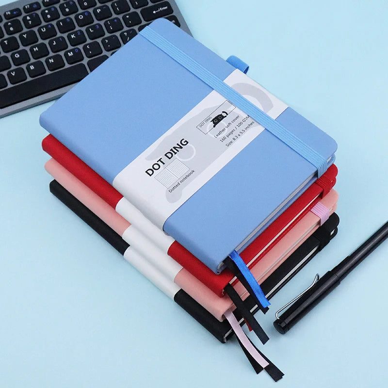 A5 Dotted Inner Notebook PU Leather Skin Hard Cover 100GSM Paper 80 Sheets Notebooks Korean Stationery School Office Supplies