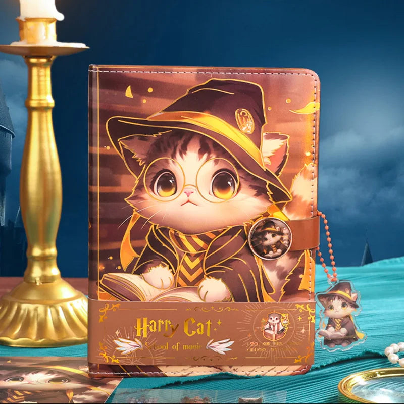 Cute Harry Cat Notebook Full Color Page Illustration Cartoon Magnetic Buckle Soft Leather Diary Student Notepa