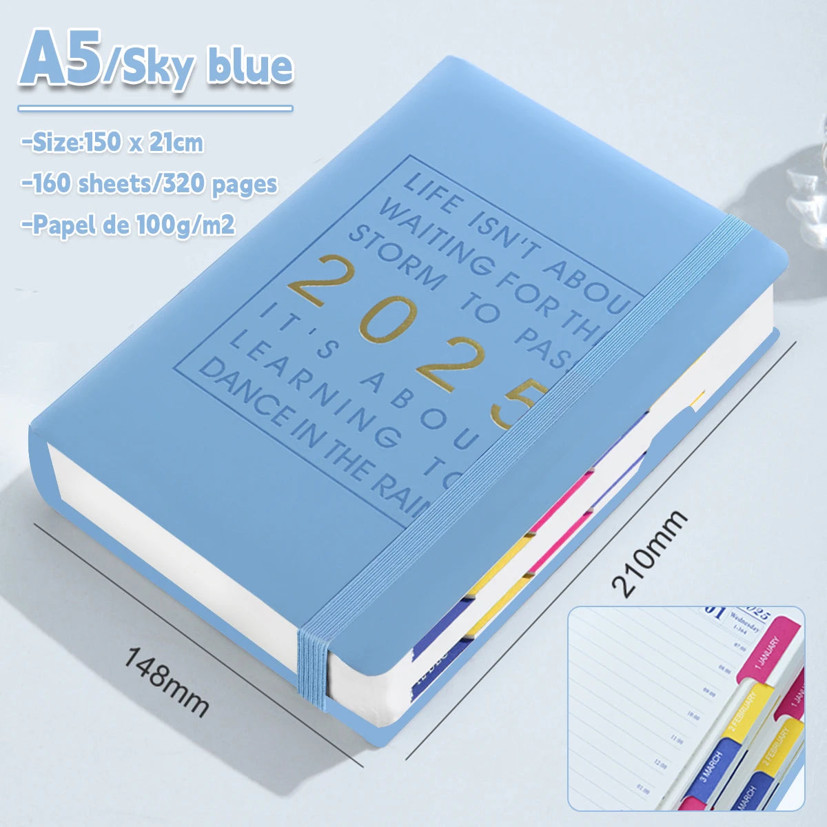 2025 Planner Notebook A5 Agenda English Monthly/Weekly/Daily Planer Dairy Journal for Students Office&School Supplies Stationery