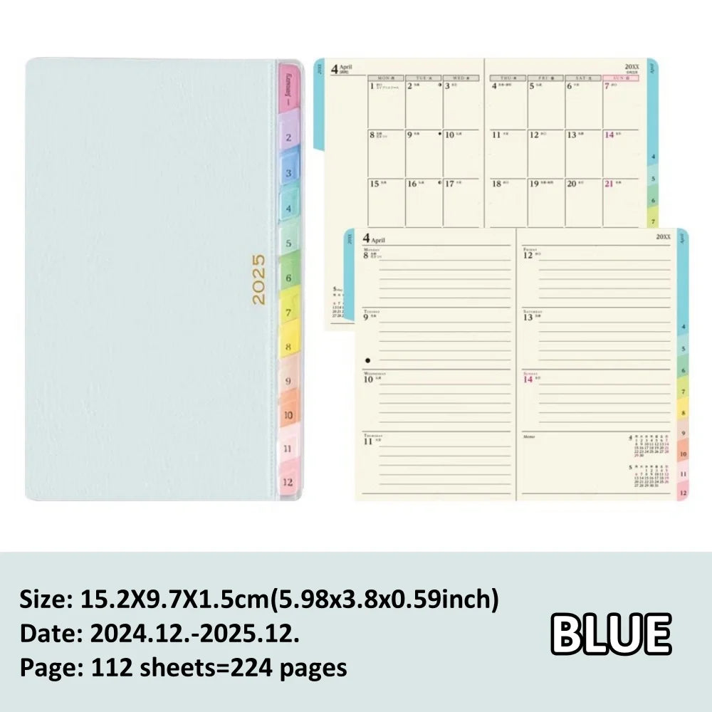 2025 Colorful Index Leather Schedule Notebook Monthly Weekly Plan Notes Diary Notebook 2025 Planner Memo Portable Memo Pad