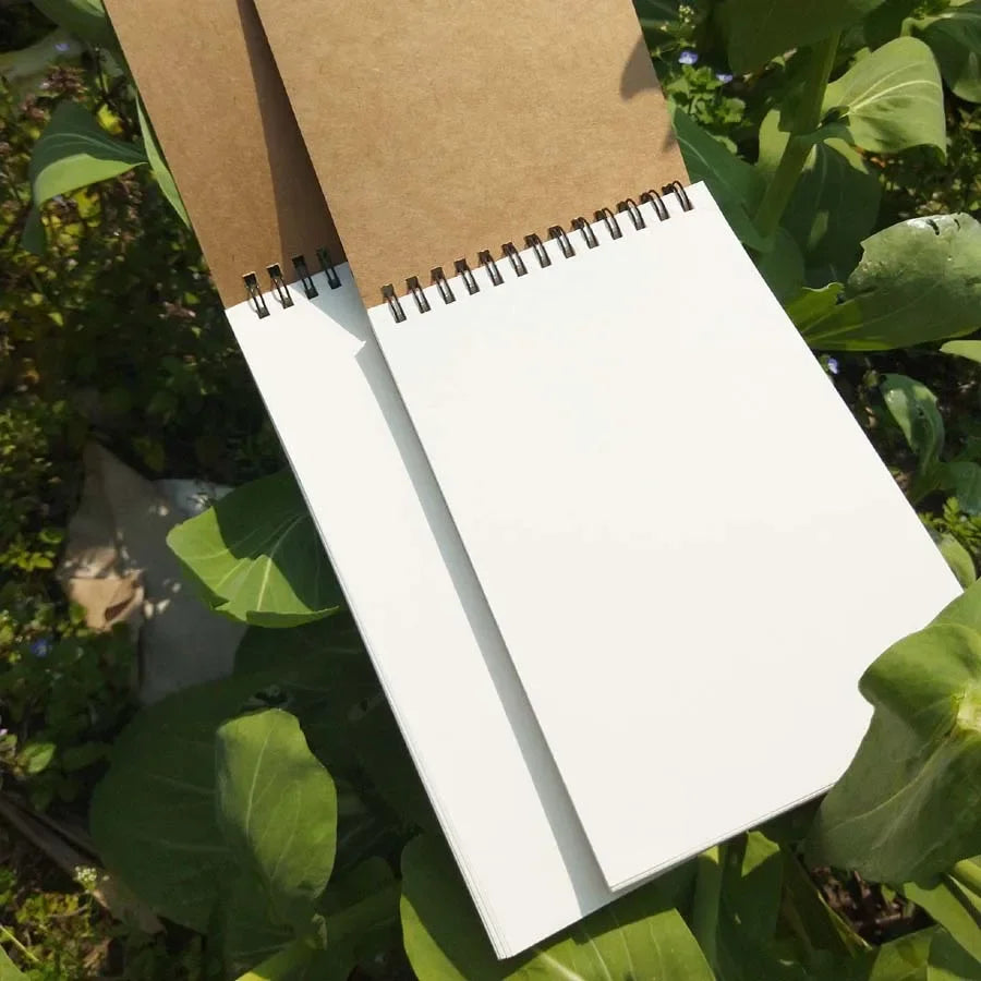50 Sheets Khaki Sketchbook Spiral Notebook Inner Blank White Paper Notebook for Painting Drawing Writing