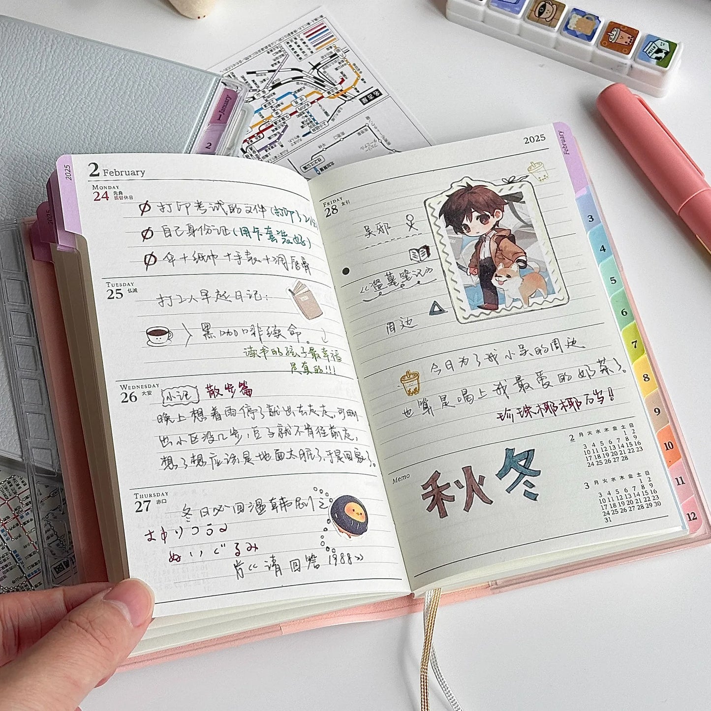 2025 Colorful Index Leather Schedule Notebook Monthly Weekly Plan Notes Diary Notebook 2025 Planner Memo Portable Memo Pad