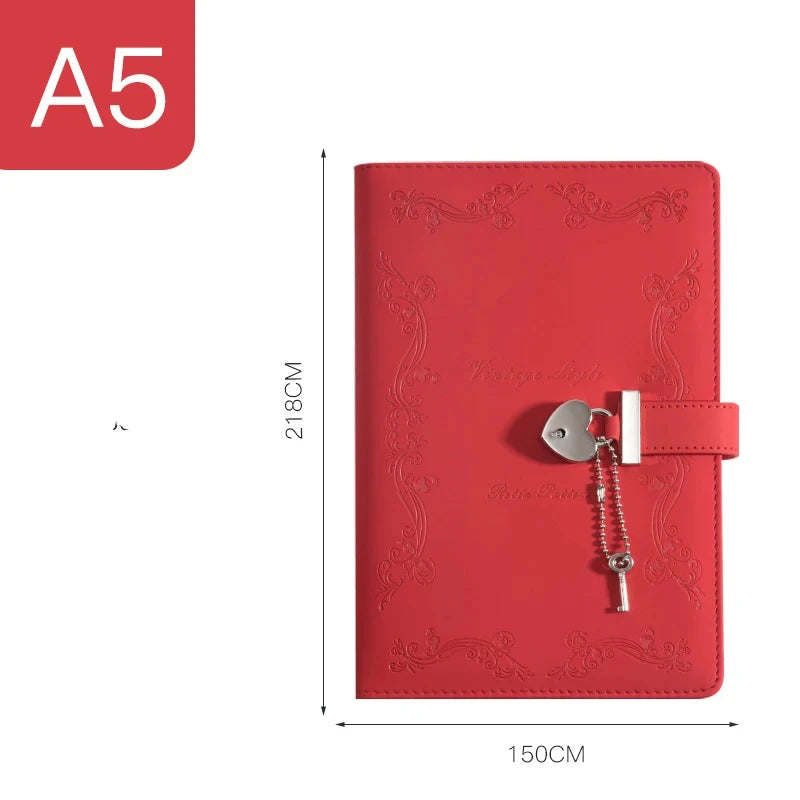 A5 Password Book With Heart-shaped Lock Girls PU Diary Notepad Creative Hand Ledger Sketchbook Travel Notebook Stationery