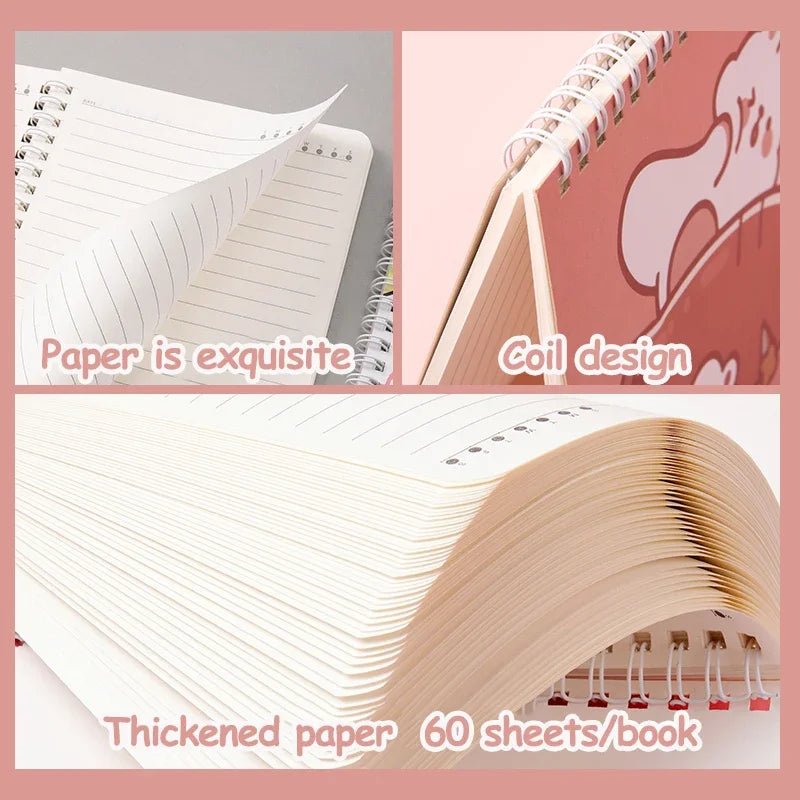 4 Books/Set A5 Cartoon Line Coil Notebook Hard Cover Kawaii Korean Stationery School Supplies for Students