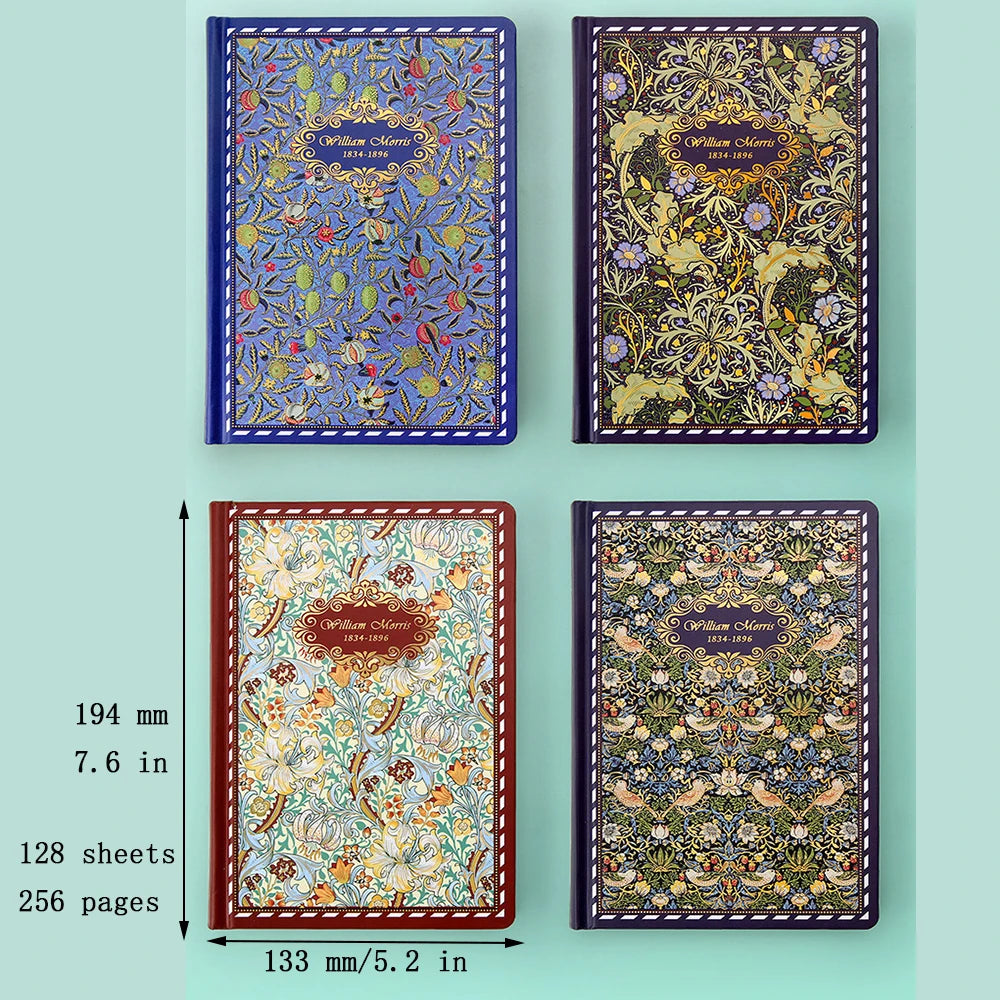 British William Morris painting color illustration page retro hardcover notebook plant flower art cover student notepad diary