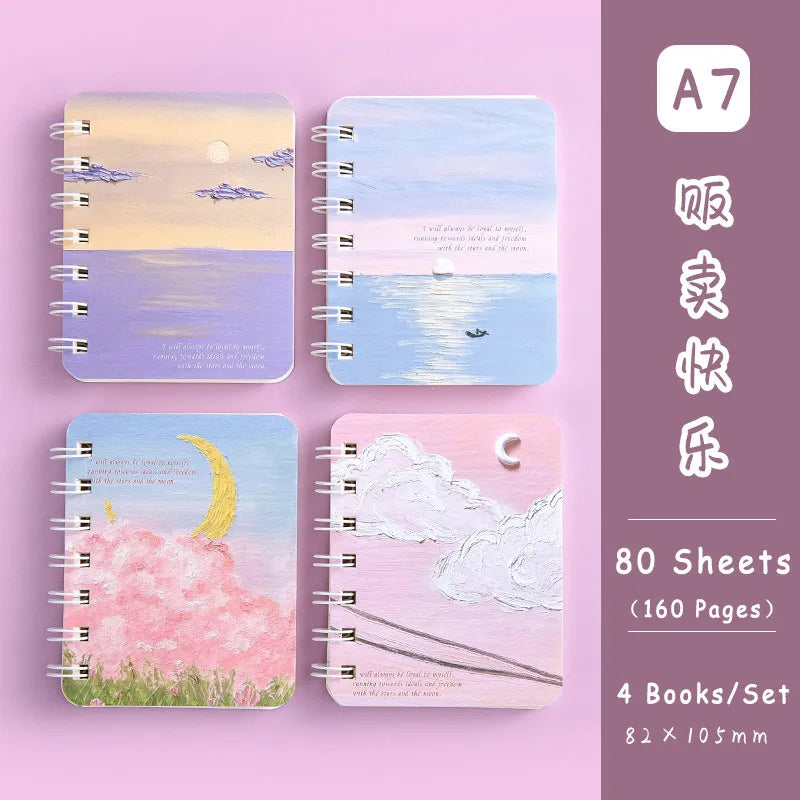1/2/3 Random Kawaii Books Set A7 Small Notepad Coil Notebook 80 Sheets Cute Korean Stationery School Supplies for Students