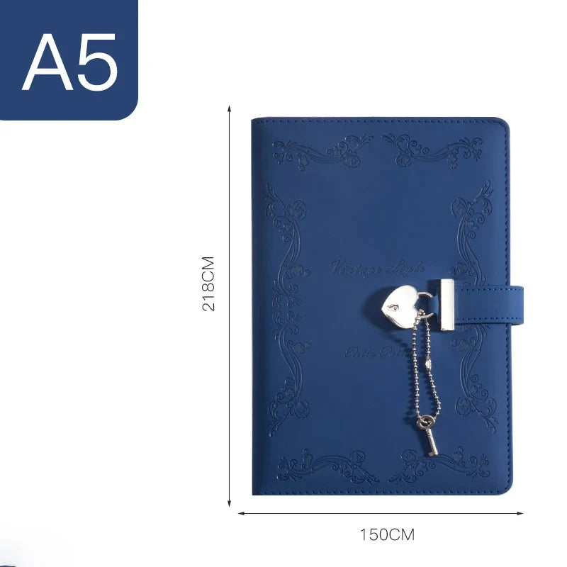 A5 Password Book With Heart-shaped Lock Girls PU Diary Notepad Creative Hand Ledger Sketchbook Travel Notebook Stationery