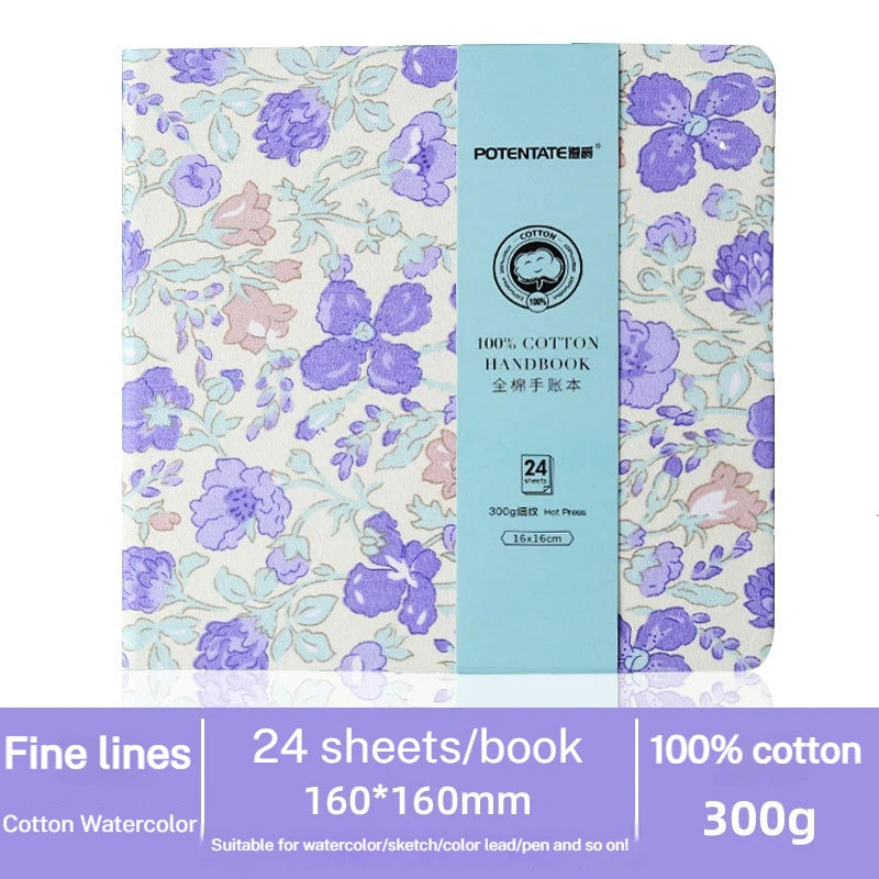 100% Cotton Square Watercolor Paper Book 24 Sheets 300g Art Student Painting Drawing Paper Sketchbook Journal Drawing Notebook