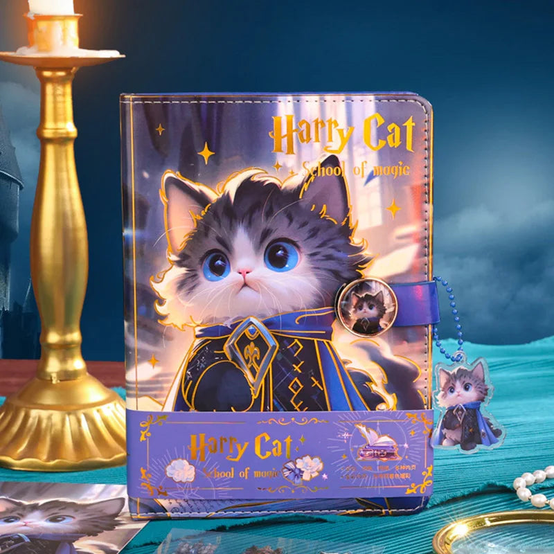 Cute Harry Cat Notebook Full Color Page Illustration Cartoon Magnetic Buckle Soft Leather Diary Student Notepa