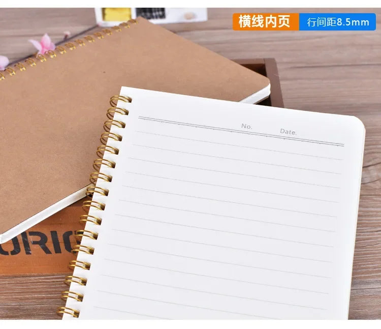 A5 Kraft Paper Cover Notebook 50 Sheets Spiral Coil Daily Notebook Dot Blank Grid Line Inner Page Notebook Sketchbook