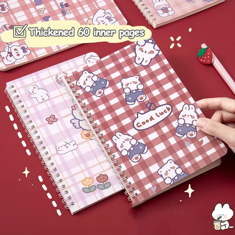 4 Books/Set A5 Cartoon Line Coil Notebook Hard Cover Kawaii Korean Stationery School Supplies for Students