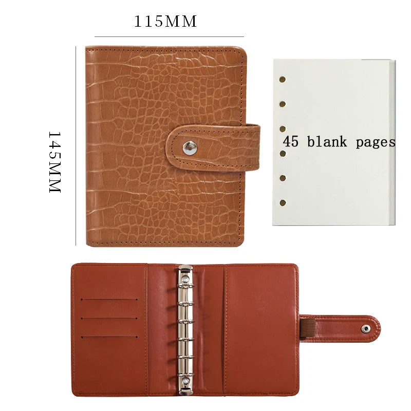 A7 Small Notebook Binder Faux Crocodile Leather Notepad Portable Budget Sheets ,with 45 Blank Inside Pages