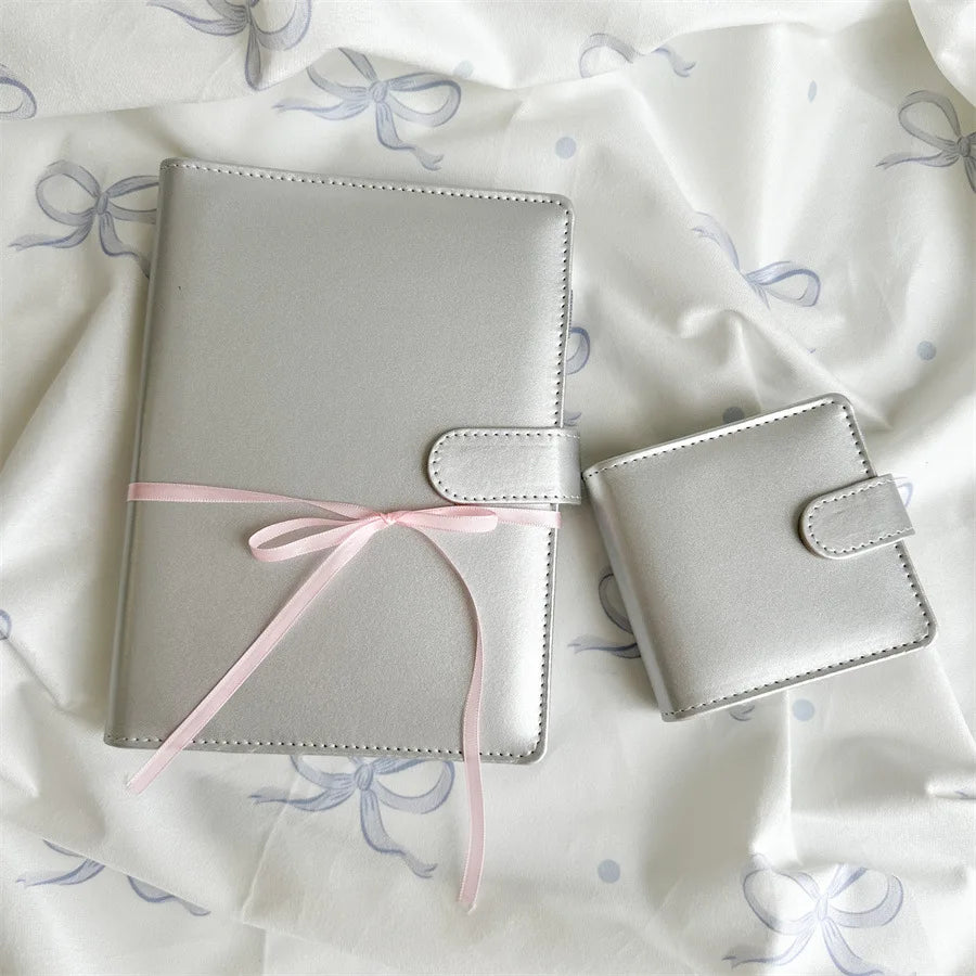 A5 A8 Instagram Silver PU Magnetic Buckle Loose Leaf PU DIY Binder Notebook Cover Diary Agenda Planning Paper Cover